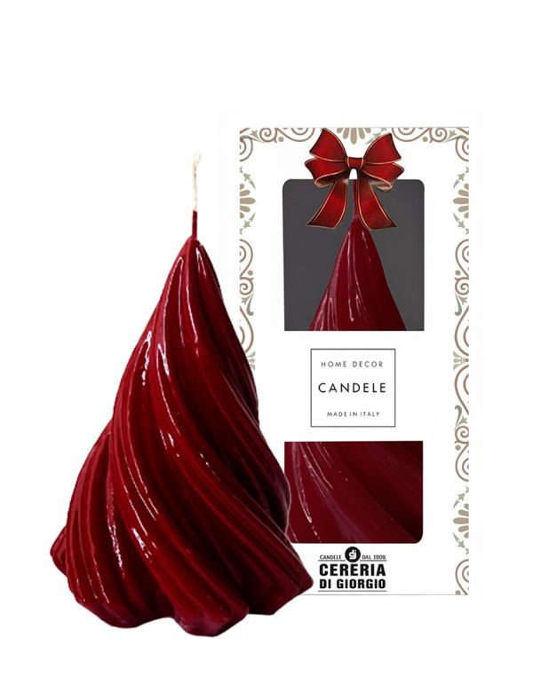 Candela laccata Albero di Natale artigianale- Bordeaux- Altezza 13 cm