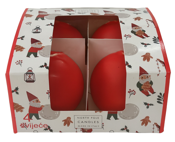 4 Candele Sfera - Colore Rosso - Diametro 6 cm - Durata 15 ore - Astuccio Decorato - Idea Regalo Natale