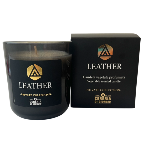 Candela Vegetale Vegana profumata in bicchiere Aromaterapia Black - Leather- 44 ORE