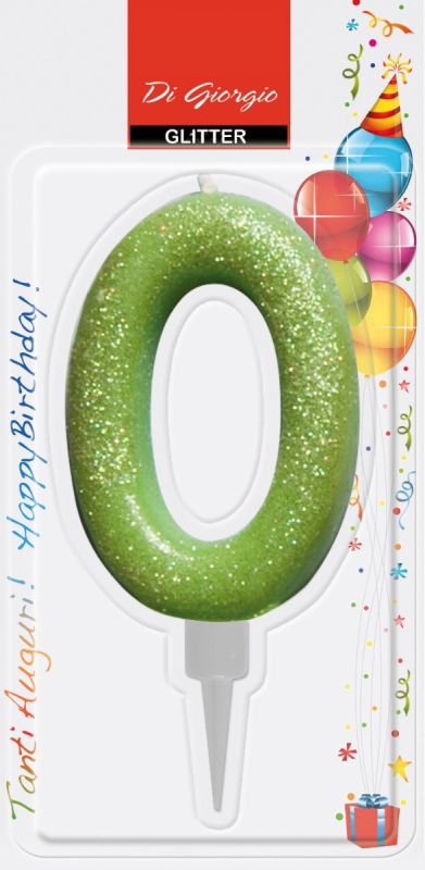 Candela di compleanno Gigante con glitter numero 0 - Verde