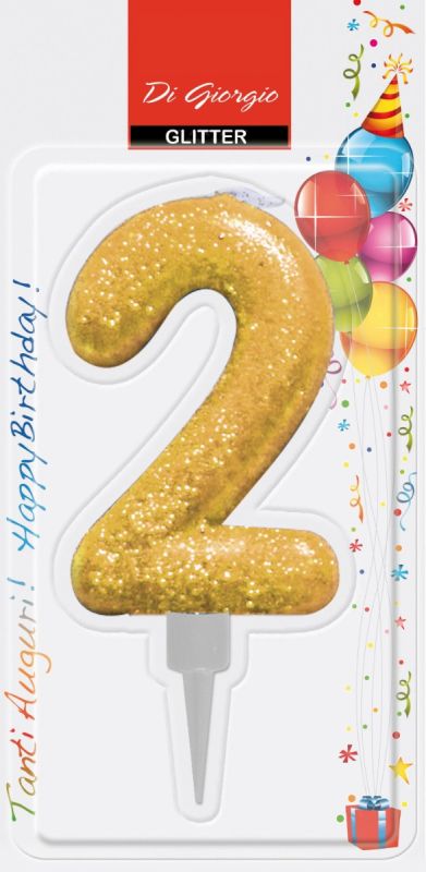Candela di compleanno Gigante con glitter numero 2 - Oro
