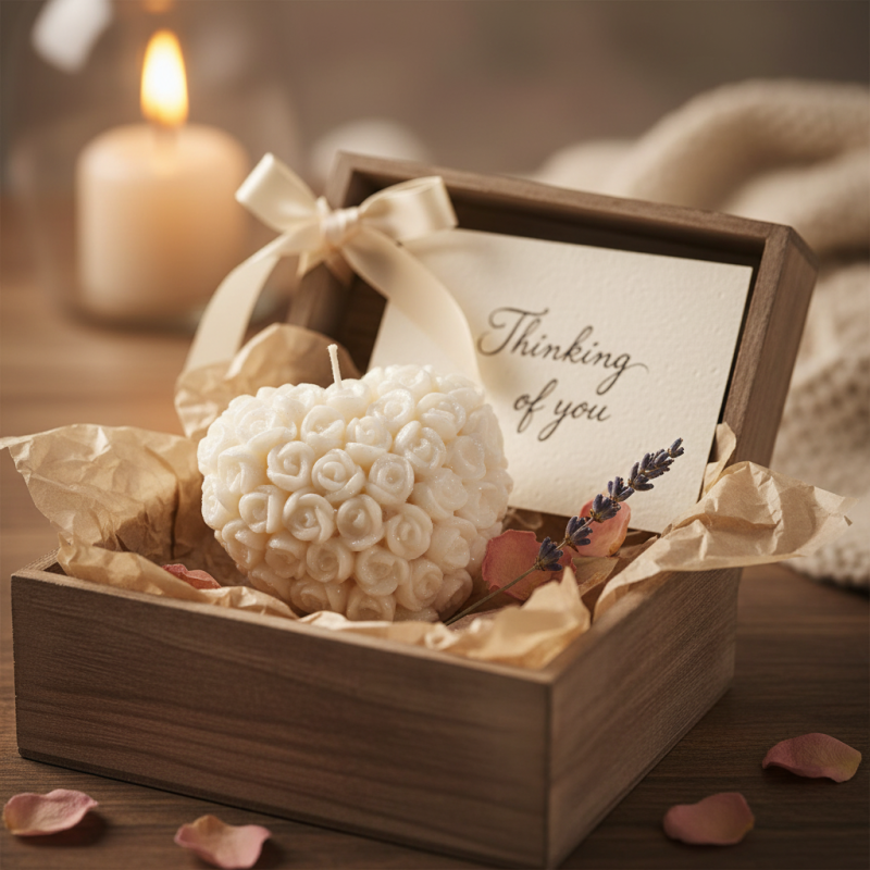 Candela a Forma di Cuore con Petali - Colore Bianco - Lunghezza 5.5 cm Altezza 3 cm - Ideale come Bomboniera per Eventi e Matrimoni