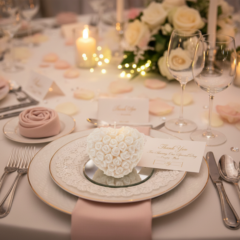 Candela a Forma di Cuore con Petali - Colore Bianco - Lunghezza 5.5 cm Altezza 3 cm - Ideale come Bomboniera per Eventi e Matrimoni