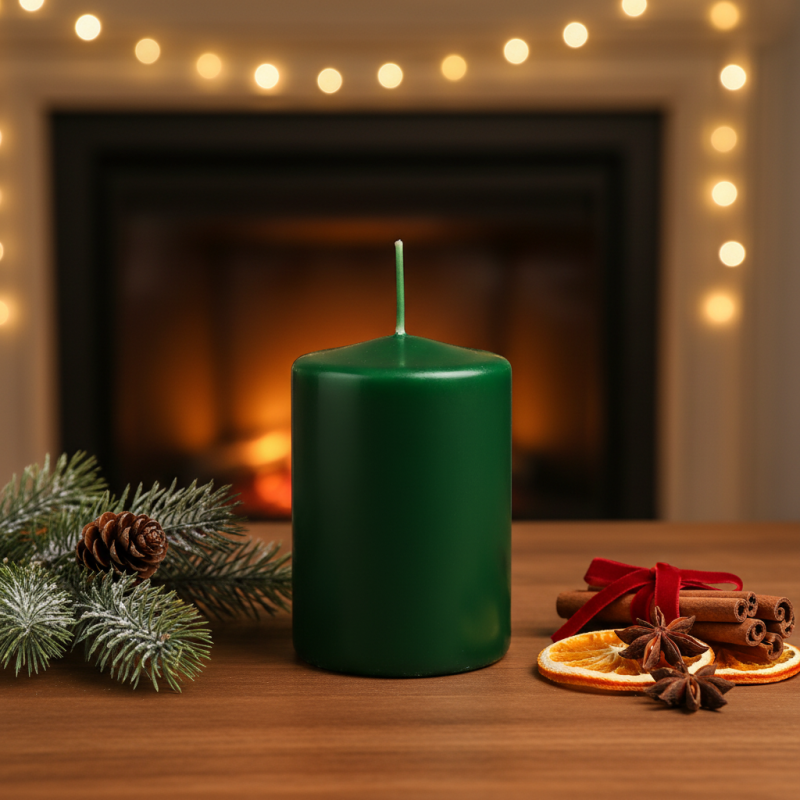 4 Candele Cero - Colore Verde- Diametro 4 cm Altezza 6 cm - Durata 6 ore - Astuccio Decorato - Idea Regalo Natale