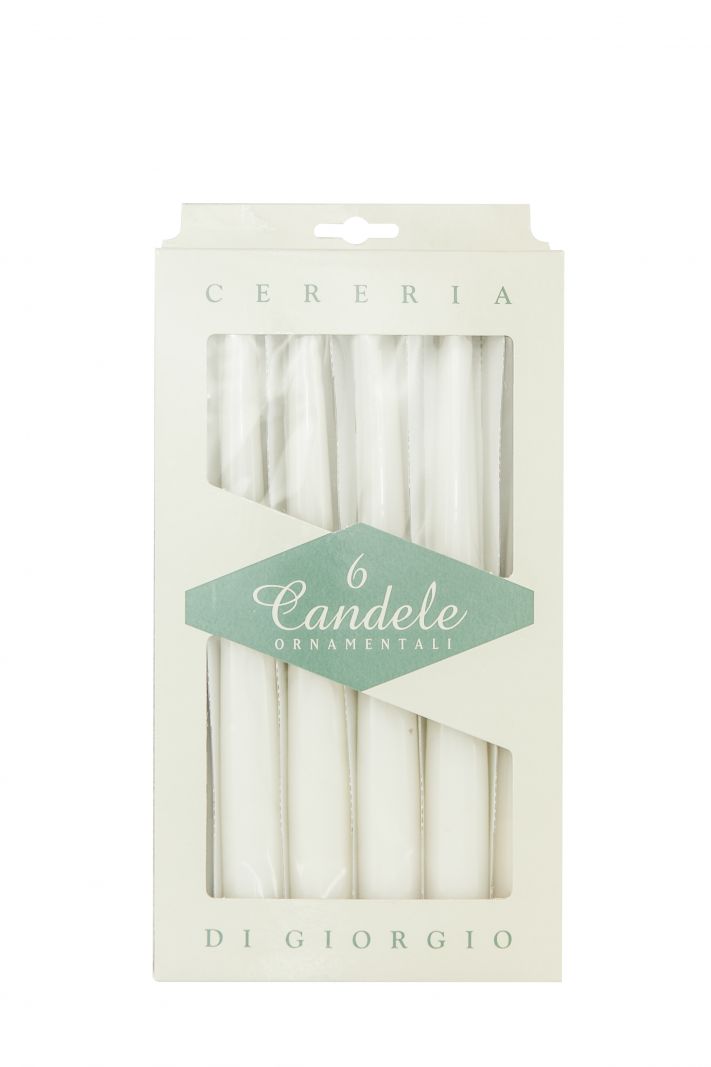 Candele laccate coniche Ø 2,2 cm h. 21 cm 6 pezzi - Bianco