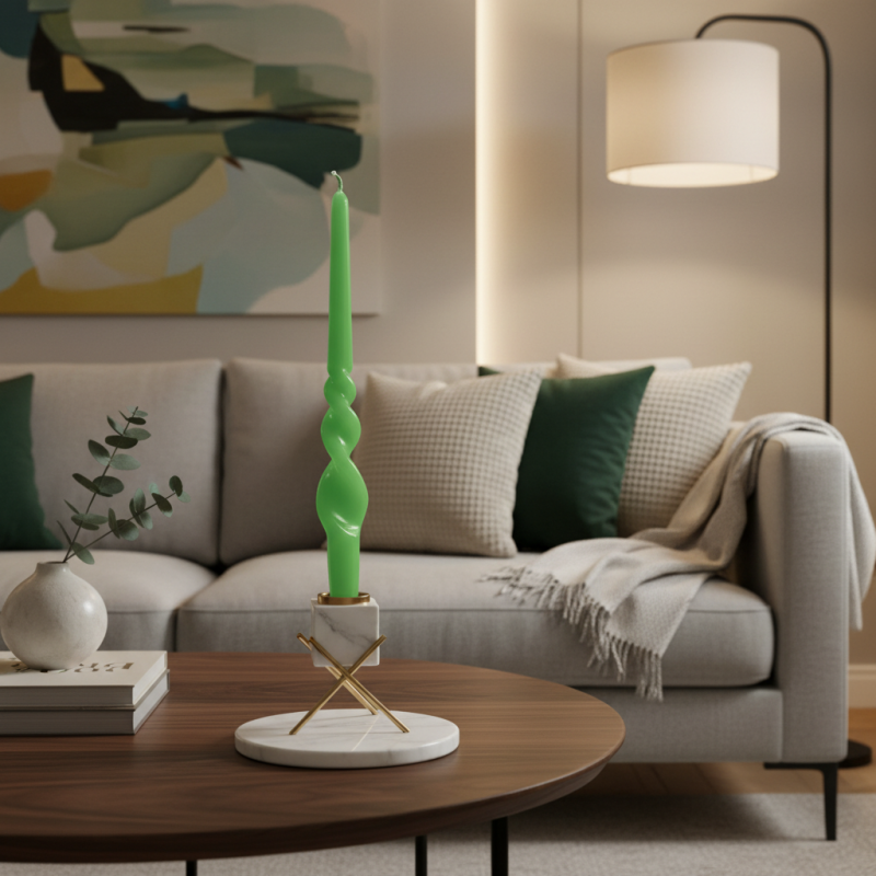 Set 2 candele voluta laccate h 40 cm - Pistacchio