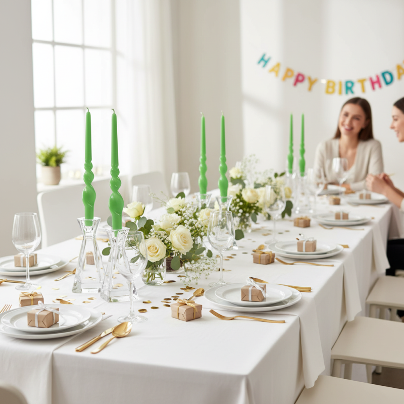 Set 2 candele voluta laccate h 30 cm - Pistacchio