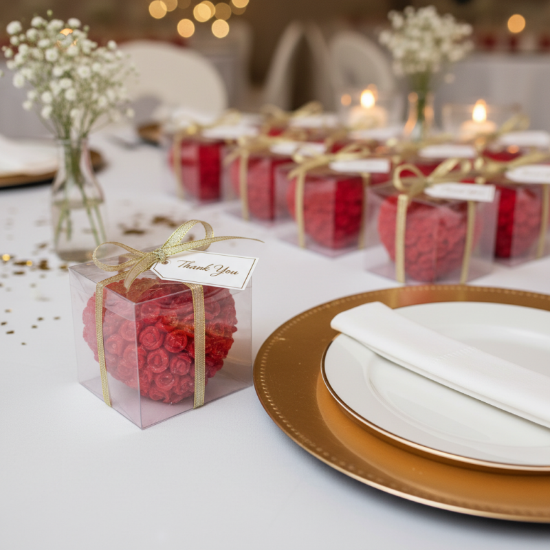 Candela a Forma di Cuore con Petali - Colore Rosso - Lunghezza 5.5 cm Altezza 3 cm - Ideale come Bomboniera per Eventi e Matrimoni