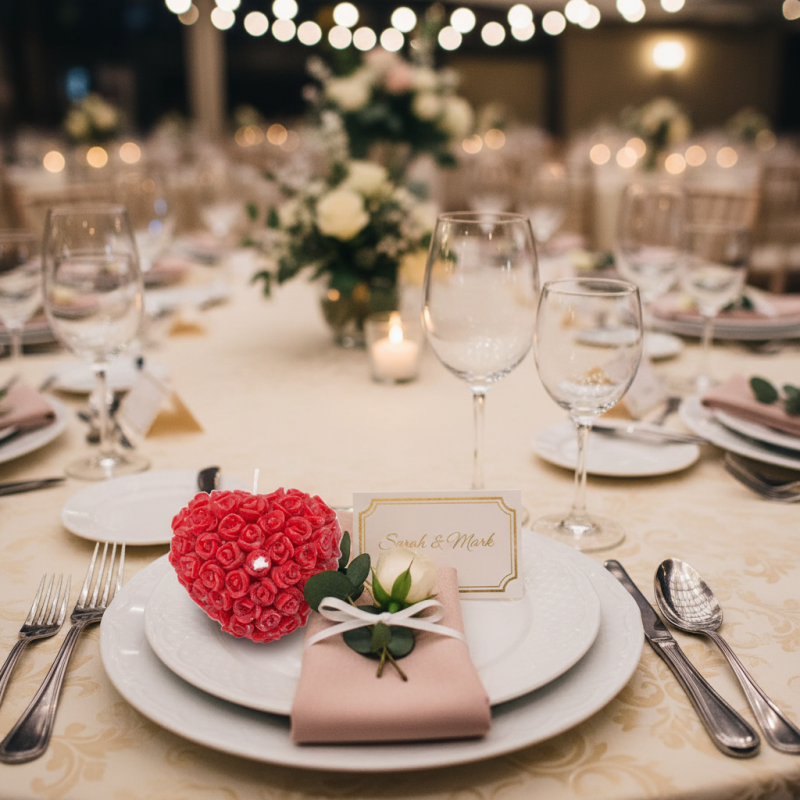 Candela a Forma di Cuore con Petali - Colore Rosso - Lunghezza 5.5 cm Altezza 3 cm - Ideale come Bomboniera per Eventi e Matrimoni