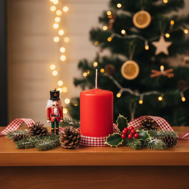 4 Candele Cero - Colore Rosso- Diametro 4 cm Altezza 6 cm - Durata 6 ore - Astuccio Decorato - Idea Regalo Natale
