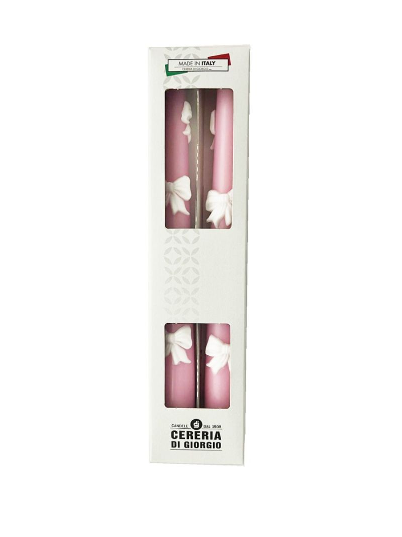 Candele Coniche con Fiocco Panna  Ø 2,2 cm h. 25 cm 2 pezzi -Rosa Polvere