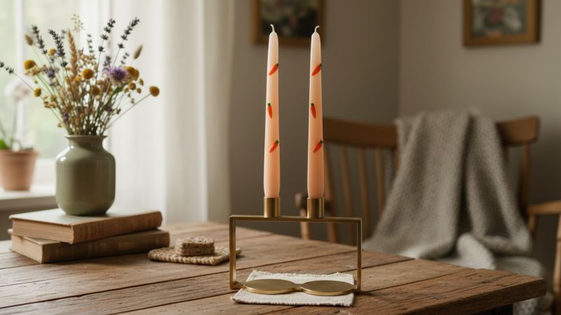 2 Candele Coniche con Carote in cera - Diametro 2,2 cm Altezza 25 cm - Colore Pesca