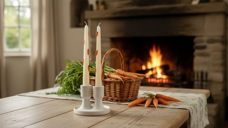 2 Candele Coniche con Carote in cera - Diametro 2,2 cm Altezza 25 cm - Colore Avorio