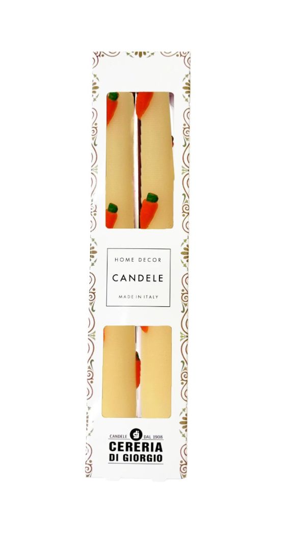 2 Candele Coniche con Carote in cera - Diametro 2,2 cm Altezza 25 cm - Colore Avorio