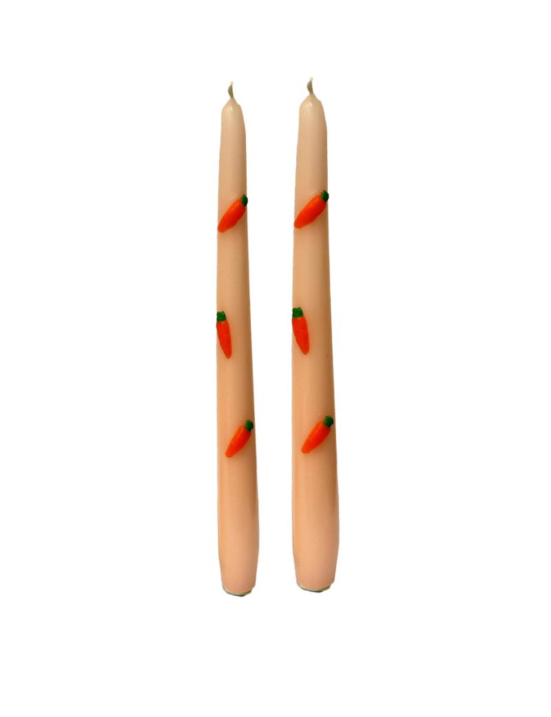 2 Candele Coniche con Carote in cera - Diametro 2,2 cm Altezza 25 cm - Colore Pesca