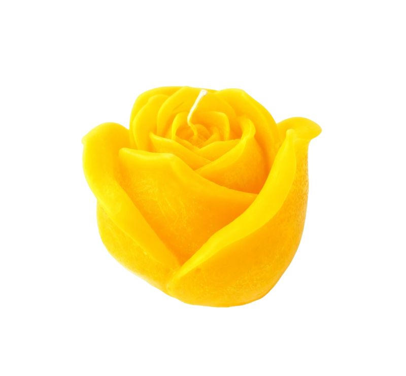 Candela a forma di Bocciolo di Rosa - Colore Senape- Diametro 8 cm altezza 8 cm - con Sacchetto Regalo