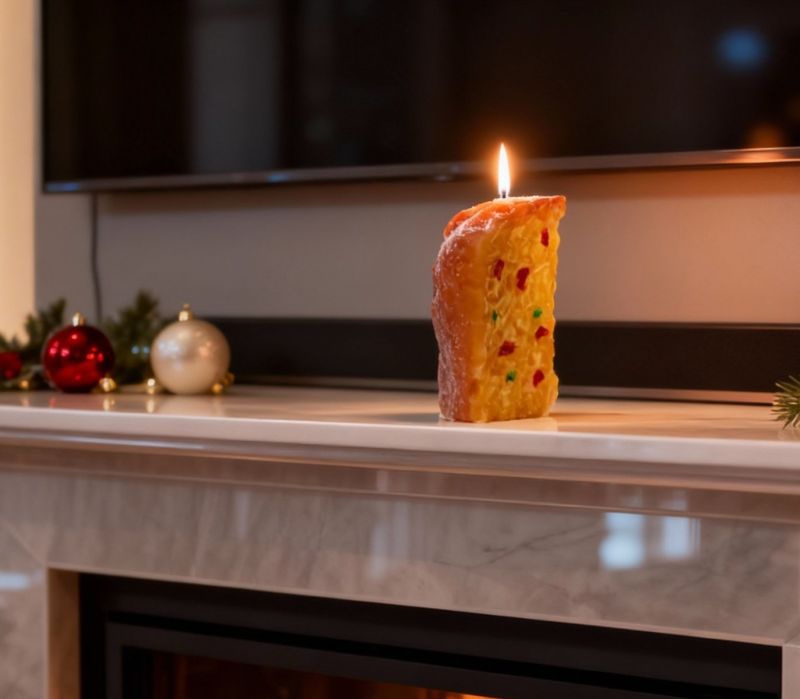 Candela a Forma di Fetta di Panettone - Color Caramello e canditi - Idea regalo