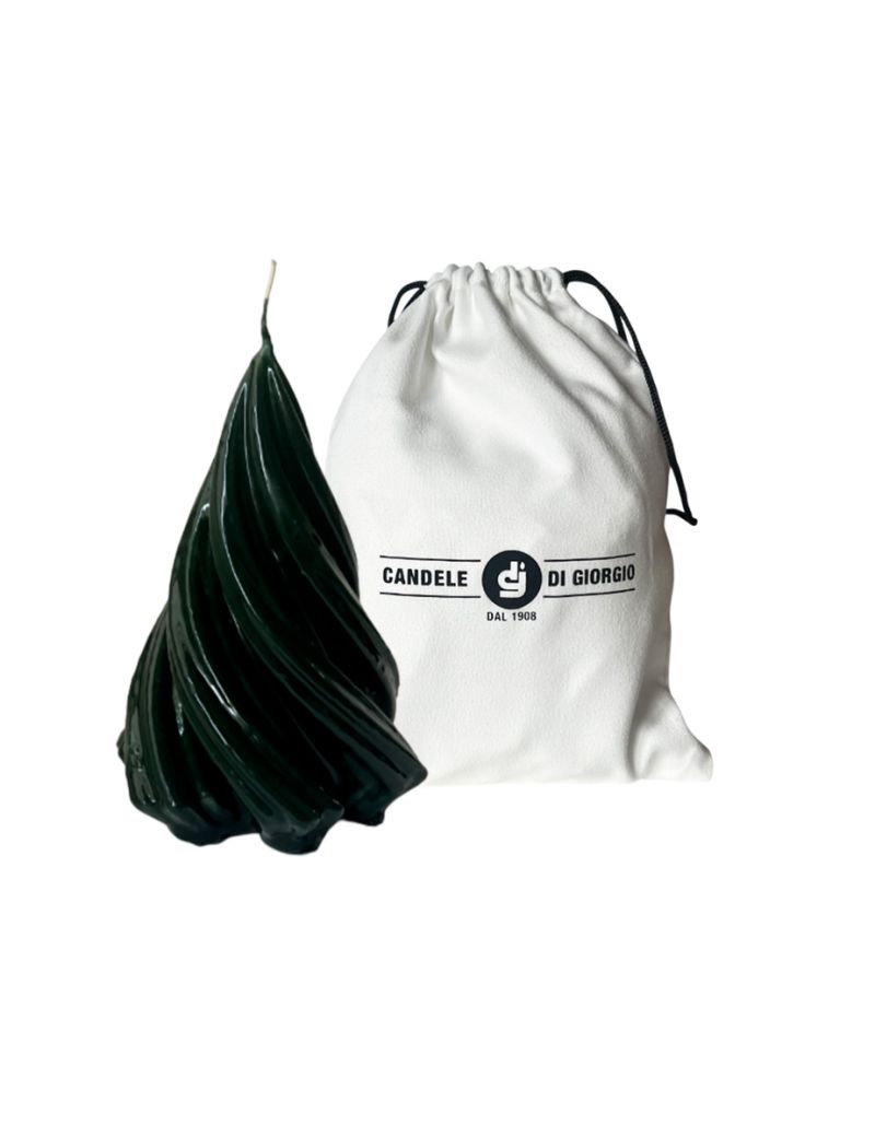 Candela laccata Albero di Natale artigianale- Verde Scuro- Altezza 13 cm