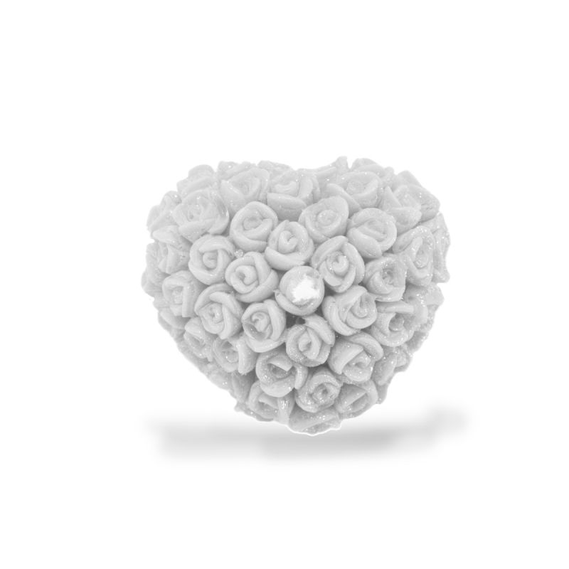 Candela a Forma di Cuore con Petali - Colore Bianco - Lunghezza 5.5 cm Altezza 3 cm - Ideale come Bomboniera per Eventi e Matrimoni