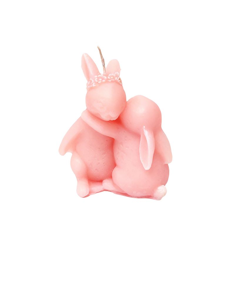 Candela a forma di coniglietti che si abbracciano - Colore Rosa Polvere  - Con sacchetto regalo