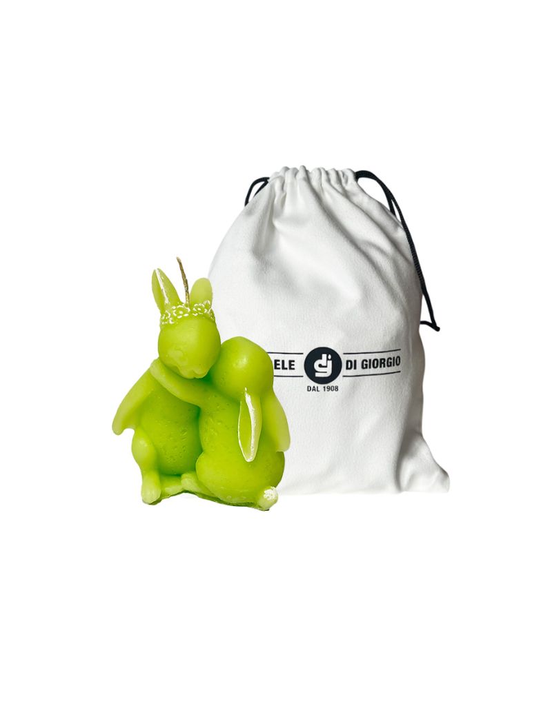 Candela a forma di coniglietti che si abbracciano - Colore Verde Pop - Con sacchetto regalo