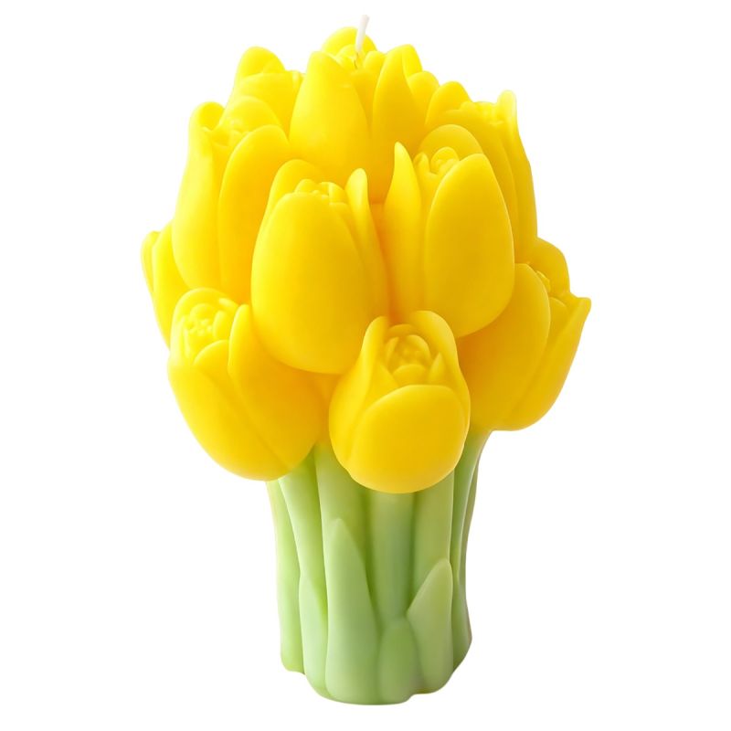 Candela a forma di mazzolino di tulipani - h 9 cm - Senape