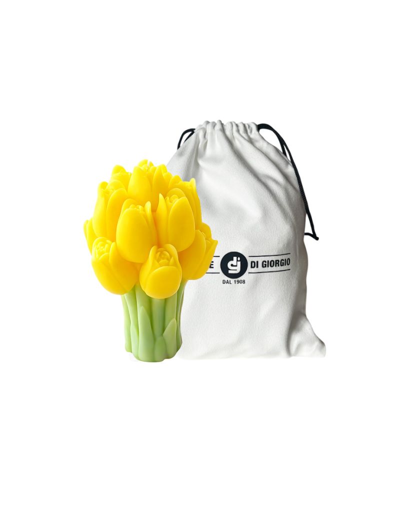 Candela a forma di mazzolino di tulipani - h 9 cm - Senape