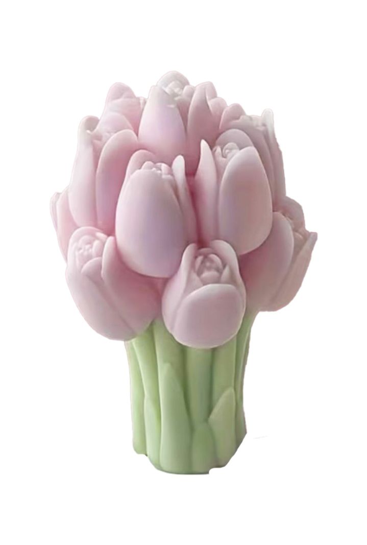 Candela a forma di mazzolino di tulipani - h 9 cm - Rosa Polvere