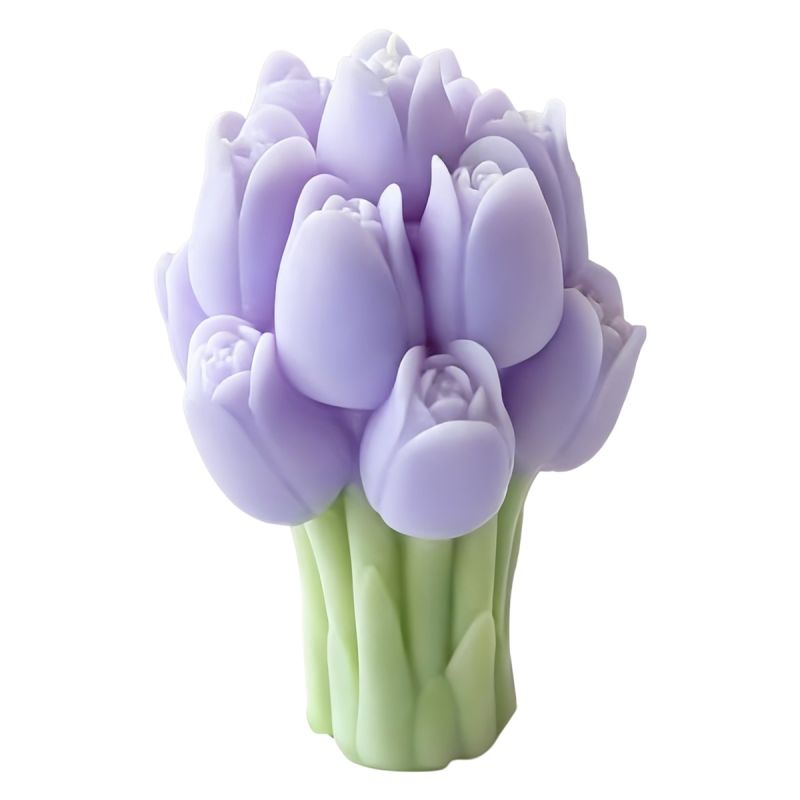 Candela a forma di mazzolino di tulipani - h 9 cm - ViolaPolvere