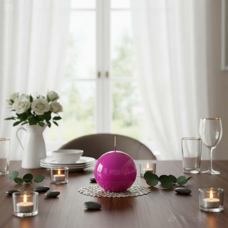 Candela sfera Laccata  Ø 10 cm -  1 pezzo - Fucsia -Home Decor 