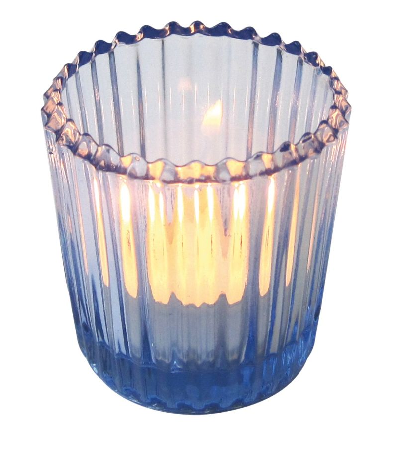 Bicchierino rigato porta tealight in vetro - Blu