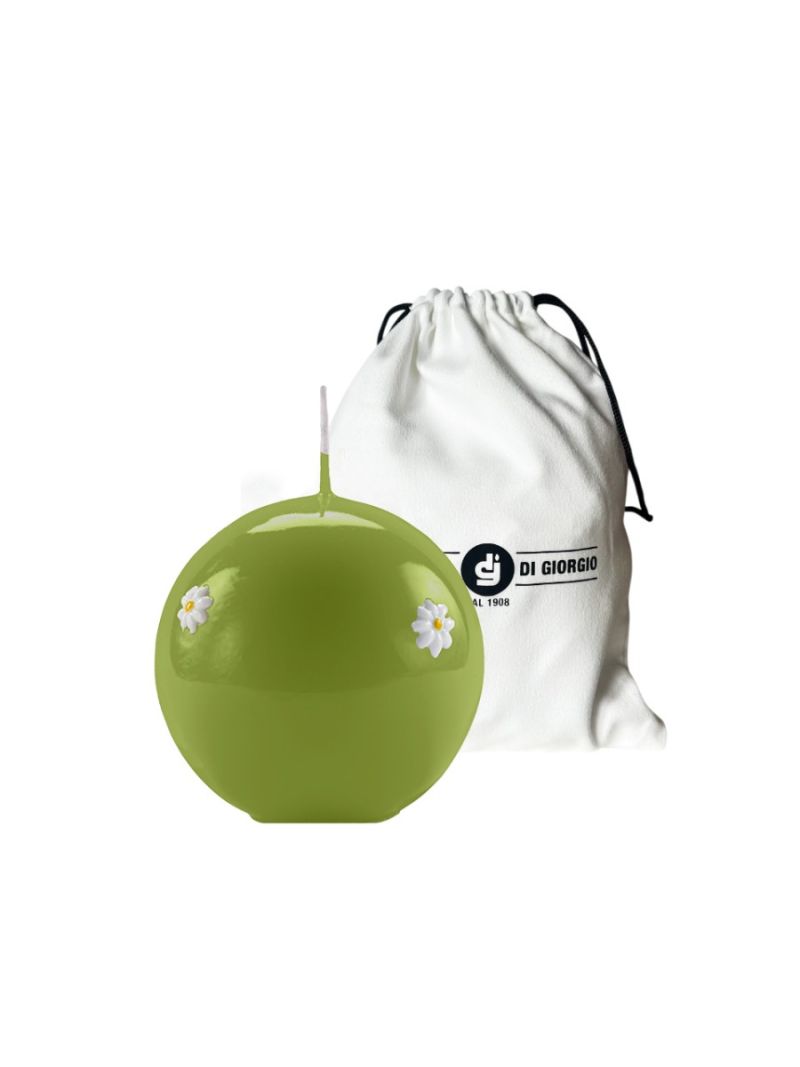 Candela sfera artigianale Ø 10 cm con margherite - Pistacchio