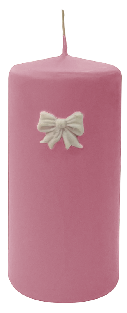 Candele con Fiocco Panna in cera  Ø 7 cm h. 15 cm  - Rosa Polvere
