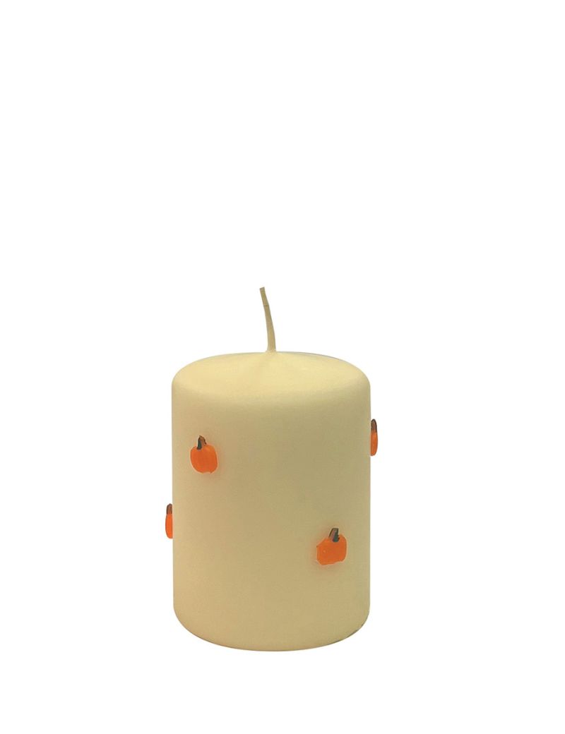 Candela con Zucche in cera Ø 7, h 10 cm - Avorio