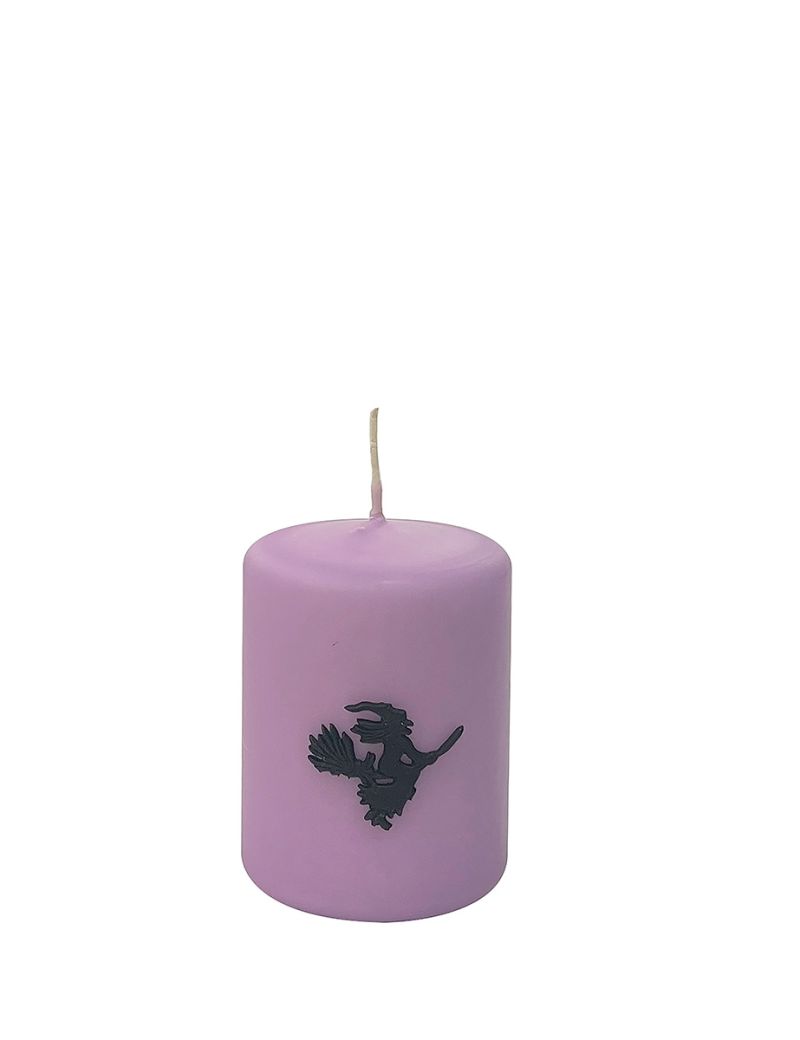 Candela con Strega in cera Ø 7 cm , h 10 cm - Viola