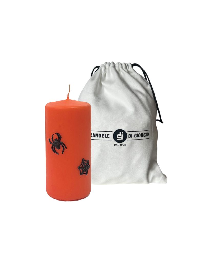 Candela con Ragnatele in cera Ø 7 h 15 cm - Zucca