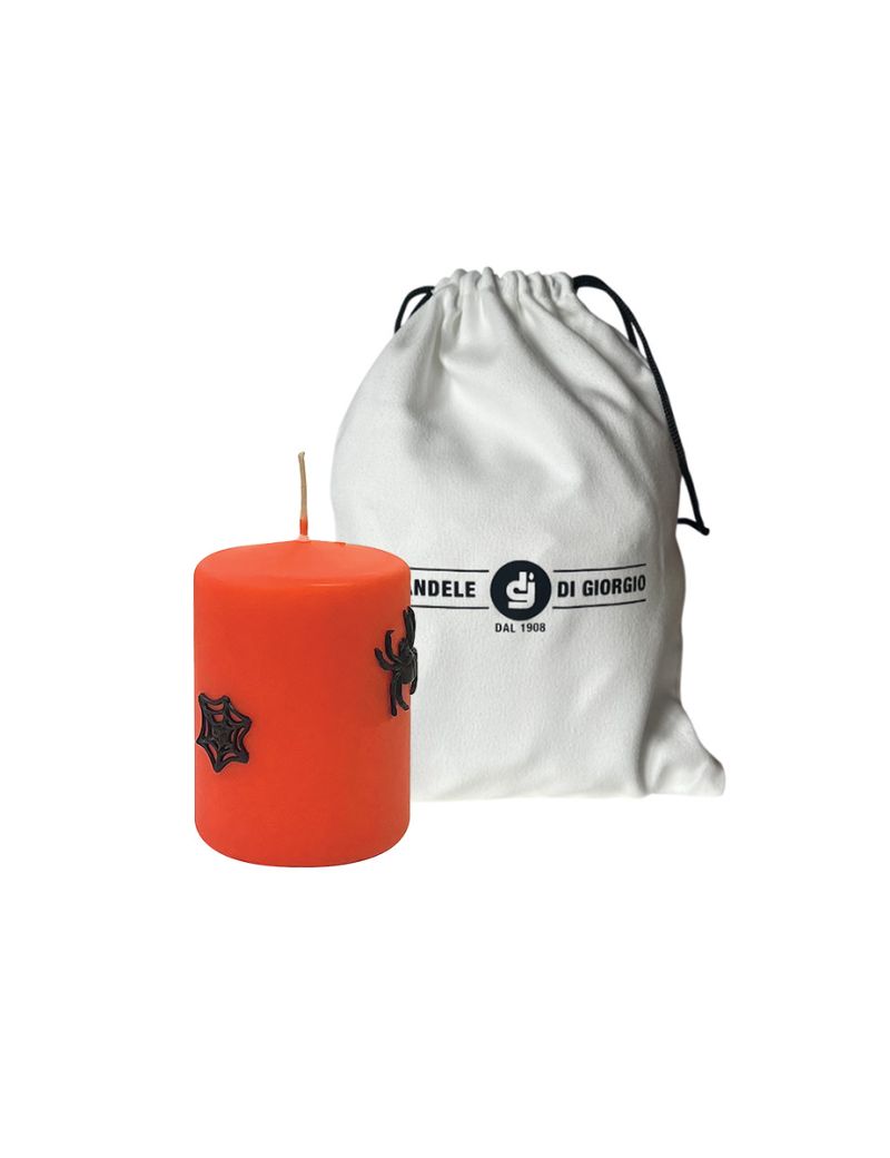 Candela con Ragnatele in cera Ø 7 h 10 cm - Zucca