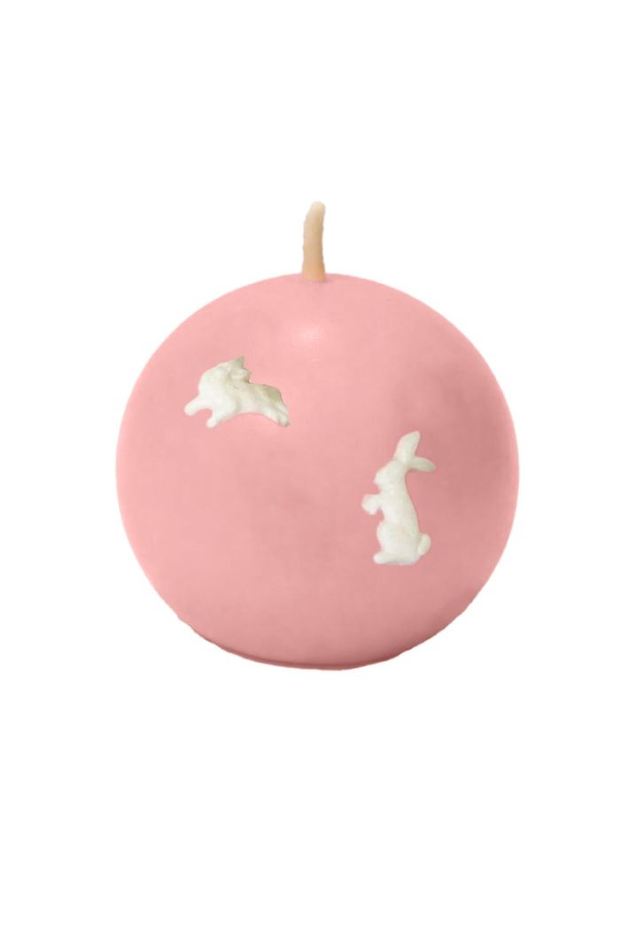 Candela Sfera diametro 10 cm con coniglietti decorativi -  Colore Rosa Polvere