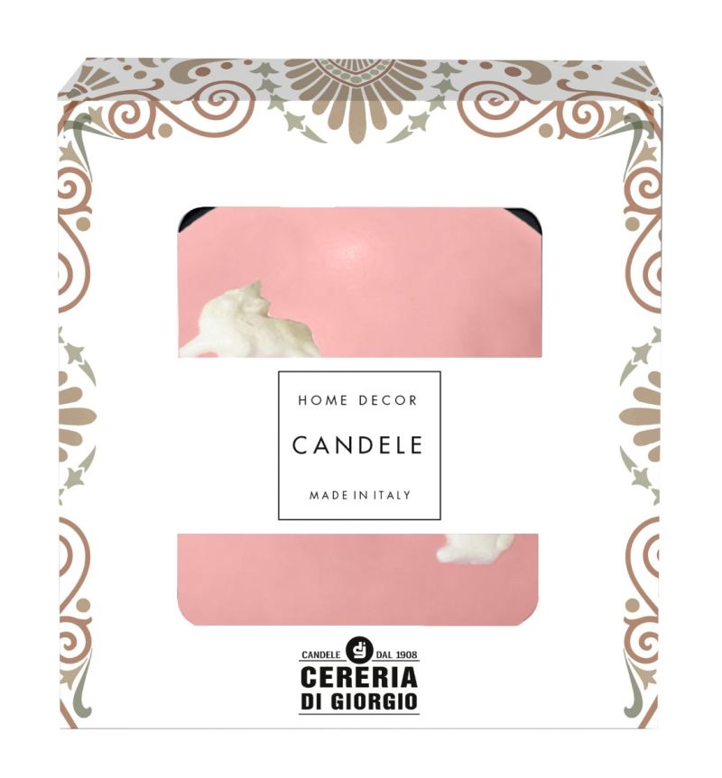 Candela Sfera diametro 10 cm con coniglietti decorativi -  Colore Rosa Polvere