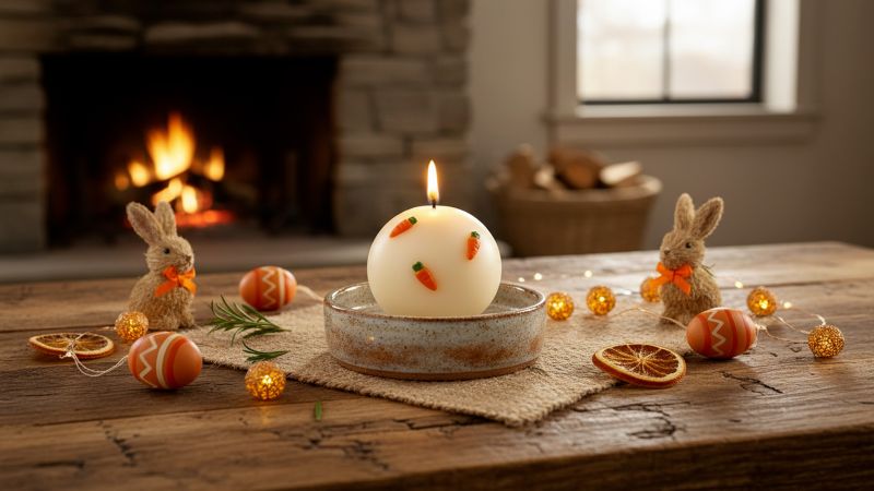 Candela Sfera diametro 10 cm con carote decorative  - Colore Avorio