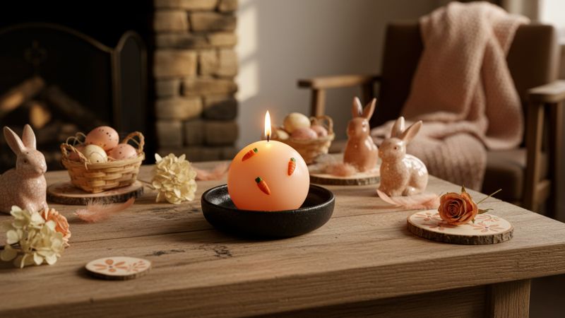 Candela Sfera diametro 10 cm con carote decorative  - Colore Pesca