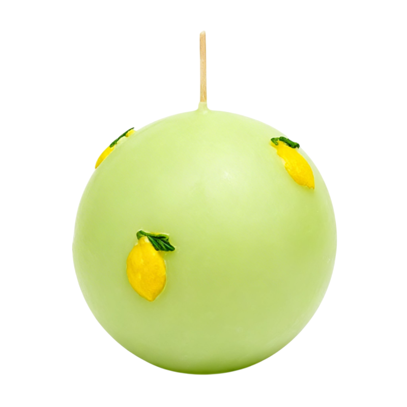 Candela Sfera diametro 10 cm con limoni in cera - Colore Pistacchio