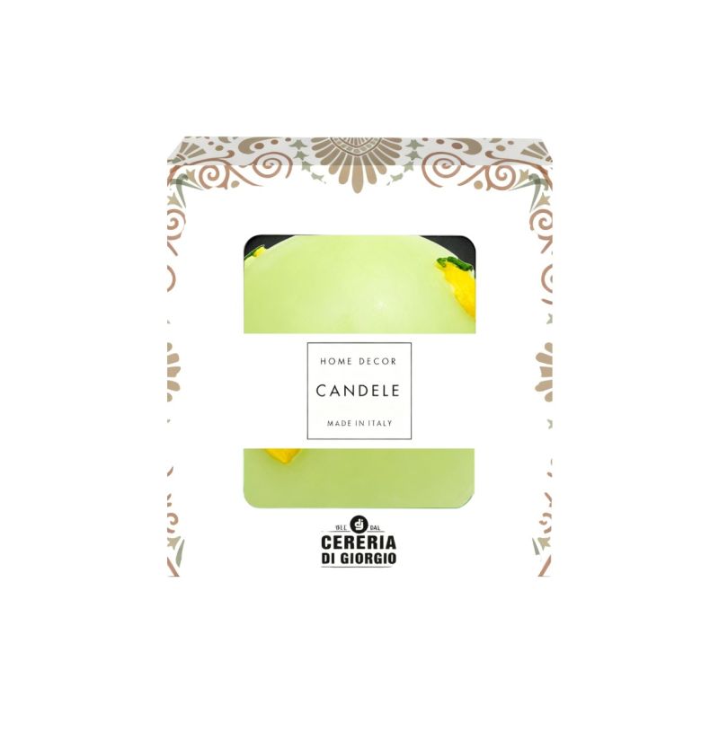 Candela Sfera diametro 10 cm con limoni in cera - Colore Pistacchio