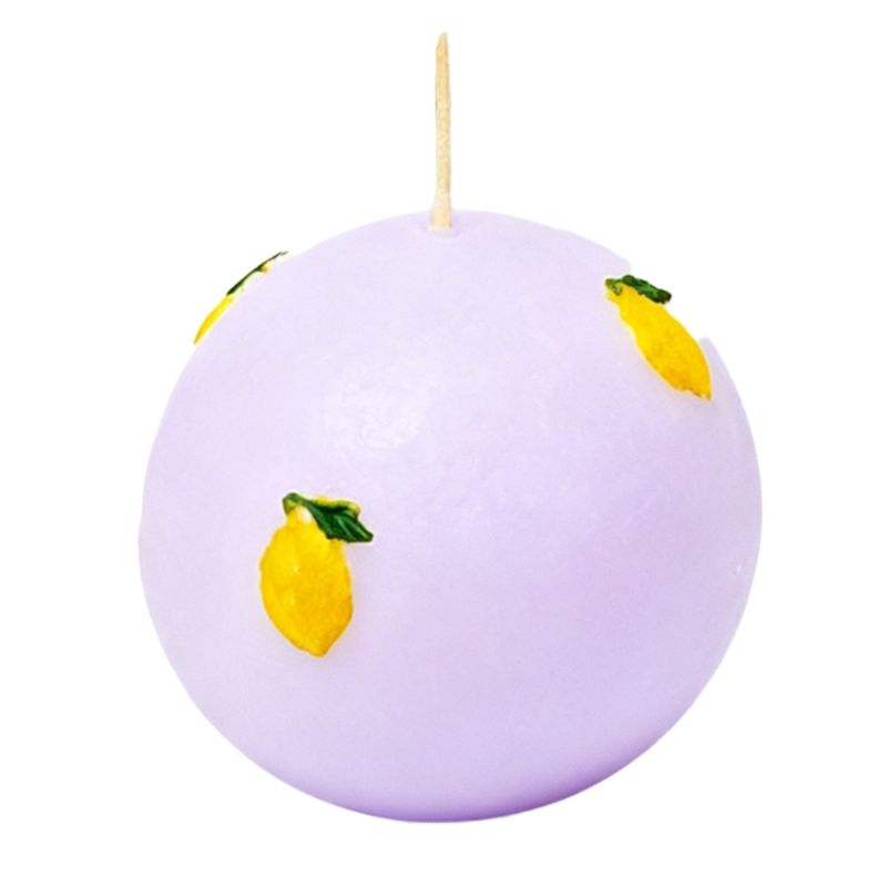 Candela Sfera diametro 10 cm con limoni in cera - Colore Viola Polvere