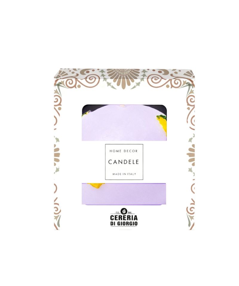 Candela Sfera diametro 10 cm con limoni in cera - Colore Viola Polvere