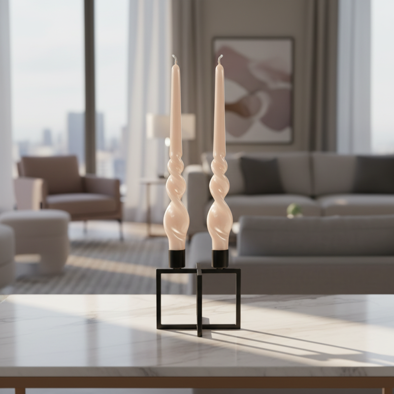 Set 2 candele voluta laccate h 30 cm - Cipria