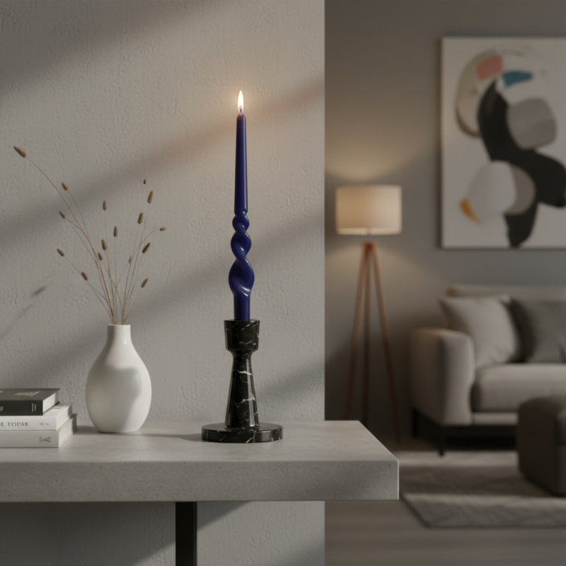 Set 2 candele voluta laccate h 30 cm - Blu notte