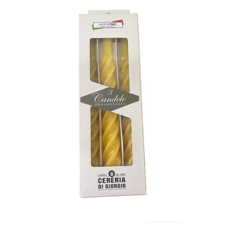 Candele laccate tortiglione Ø 2,2 cm h. 21 cm 3 pezzi - Giallo