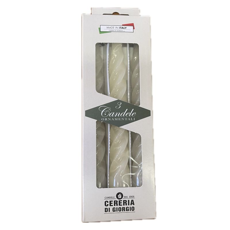 Candele laccate tortiglione Ø 2,2 cm h. 21 cm 3 pezzi - Panna