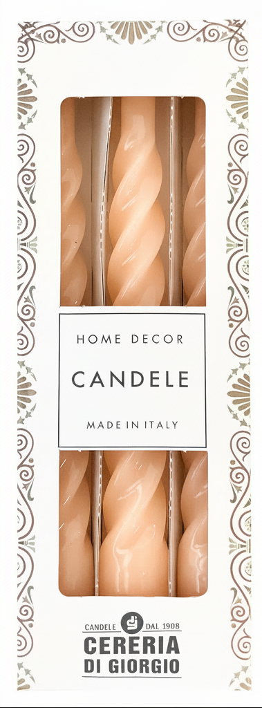 Candele laccate tortiglione Ø 2,2 cm h. 21 cm 3 pezzi - Pesca